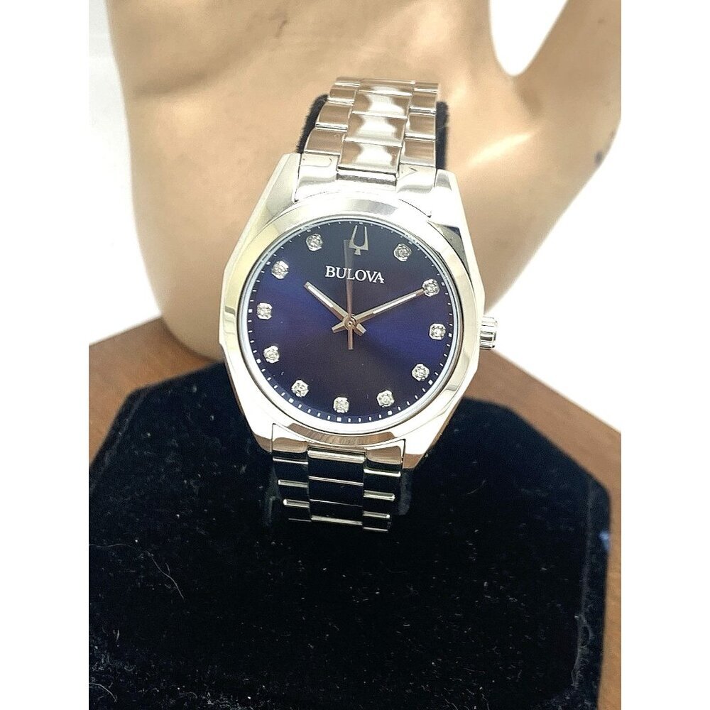 Bulova Women's Watch 96P229 Surveyor Quartz Blue Dial Diamond Silver Steel 31mm